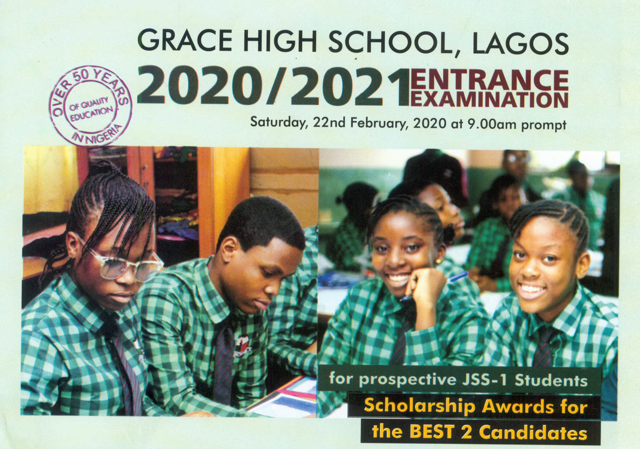 Grace School Entrance Examination 2020/2021